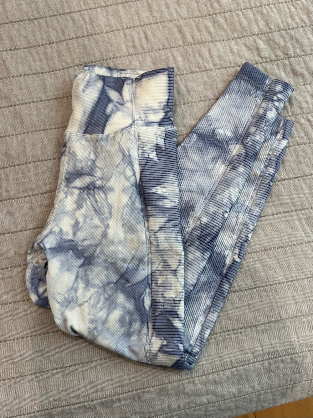 aerie Blue Tie-Dye Ribbed High-Waist Leggings